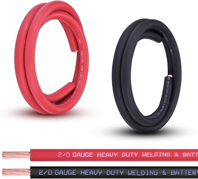 Shirbly 2/0 Gauge Battery Cable, 5FT Red + 5FT Black 2/0 AWG Pure Copper Wire by Shirbly
