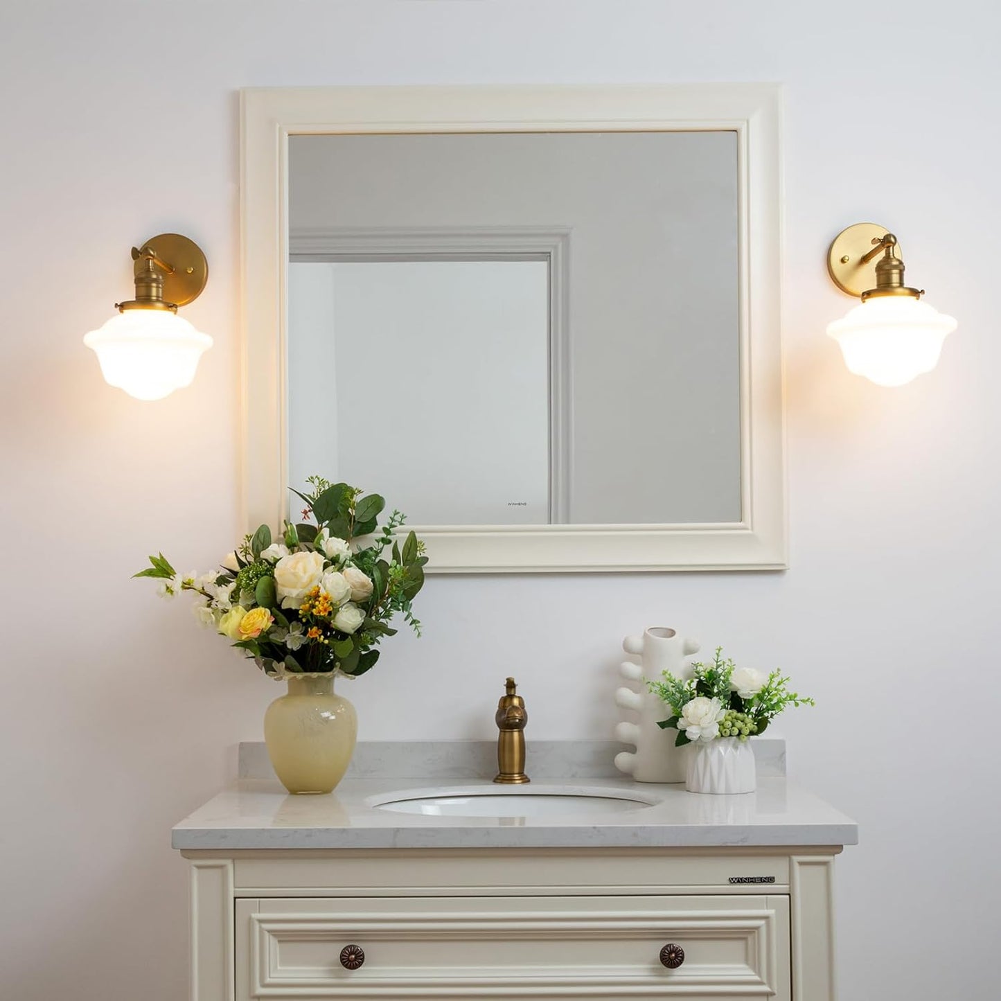 Modern Milk White Wall Sconce | Adjustable Bathroom Vanity Light Fixture, Home Decor Wall Lighting for Bedroom Living Room Hallway Lamp
