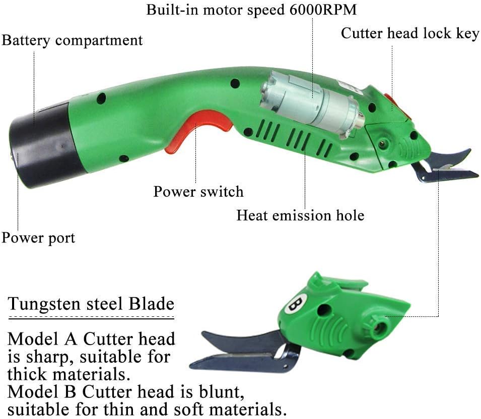 MXBAOHENG WBT-2 Cordless Electric Scissors for Cutting Fabric/Carpet/Sponge/Cardboard Fiberglass Scissor w/ 2 Blades 5000mAh Large Battery Low Noise