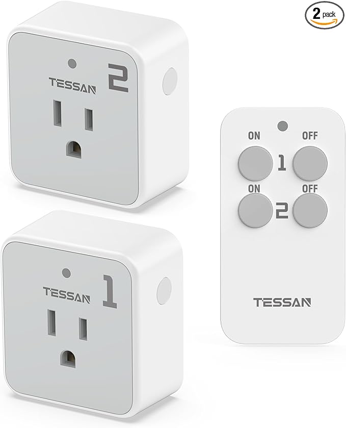 Remote Control Outlet Plug, TESSAN Wireless Light Switch Kit 100ft RF Range by TESSAN