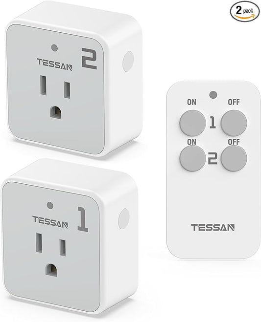 Remote Control Outlet Plug, TESSAN Wireless Light Switch Kit 100ft RF Range by TESSAN
