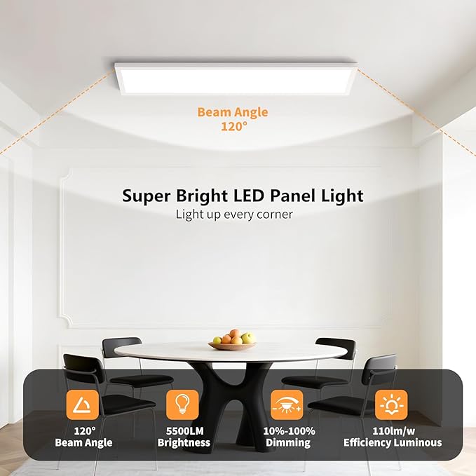 AIKVSXER 2 Pack 1x4 LED Panel Light Surface Mount, 50W 5500LM, Ultra-Thin 48In - Image 2