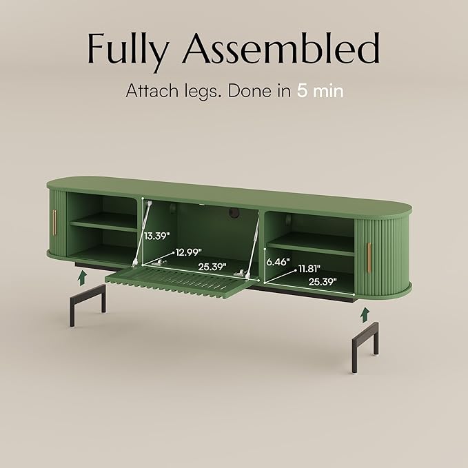 POVISON Fully-Assembled Modern Green TV Stand - Image 5