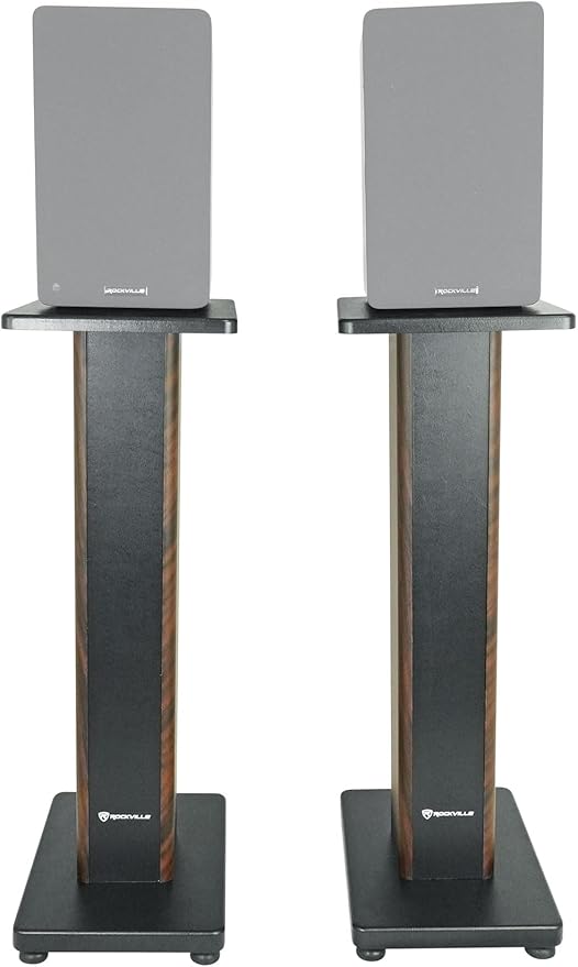 Rockville Pair RHT28D 28" Bookshelf Speaker Stands, Dark Wood Grain, 60 lbs - Image 7