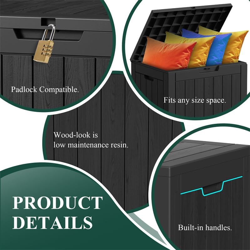30 gal lockable outdoor storage box waterproof deck showing dimensions
