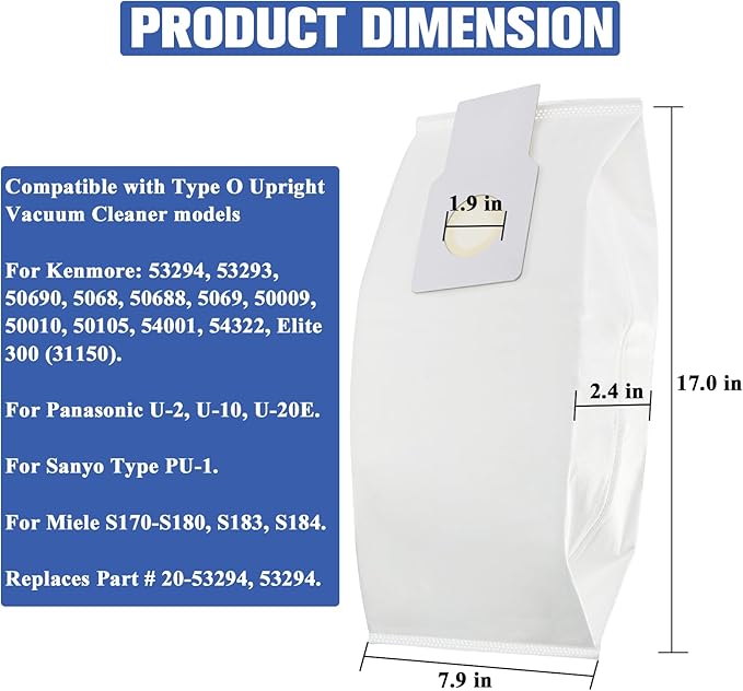 53294 Type O HEPA Cloth Vacuum Bags Replacement - Image 2