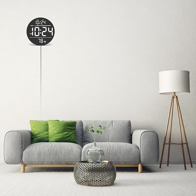 Digital Wall Clock with Large LED Display, Temperature, Auto-Brightness | Small - Image 9