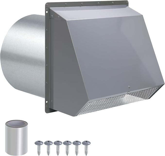 8 Inch Hooded Wall Vent with Screen and Damper, Wall Exhaust Vent Cover Cap by JYINCPED