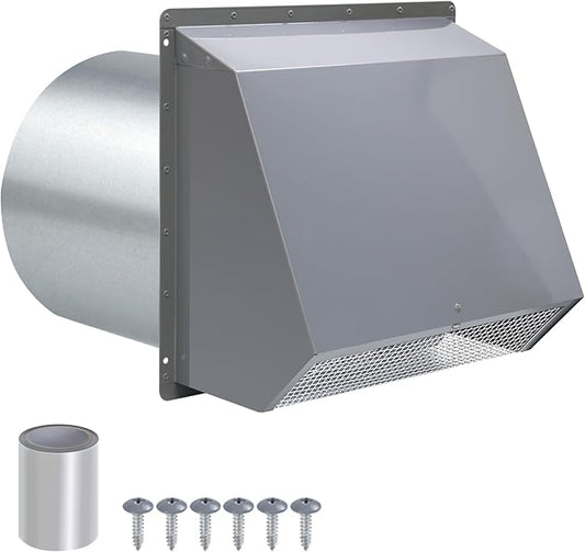 8 Inch Hooded Wall Vent with Screen and Damper, Wall Exhaust Vent Cover Cap by JYINCPED