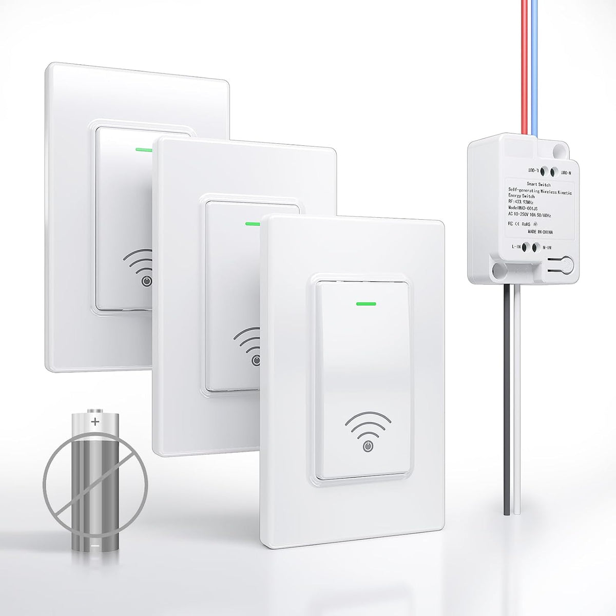 Wireless Light Switch and Receiver Kit, Self-Powered, No WiFi Needed, Remote