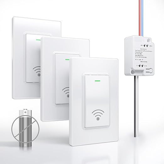 Wireless Light Switch and Receiver Kit, Self-Powered, No WiFi Needed, Remote by AvorectaWirelessSwitch