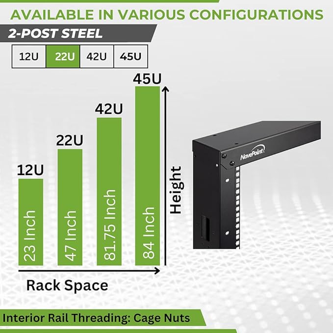 NavePoint 22U 2 Post Open Frame Server Rack - Image 3