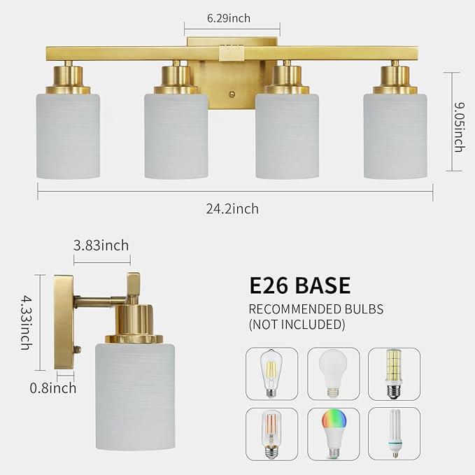 DIKAIDA 4-Light Gold Vanity Light, Modern Gold Bathroom Light Fixtures Over - Image 3