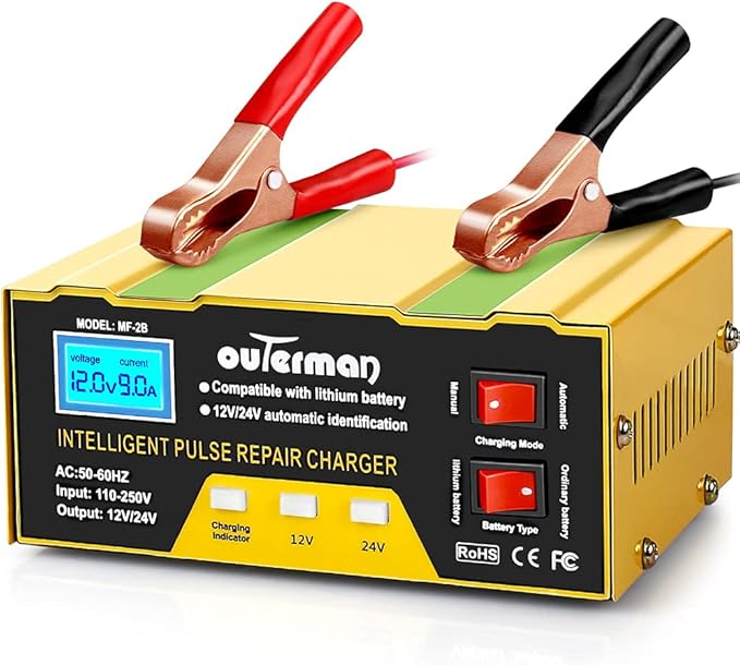 Outerman Car Battery Charger 12V 24V Lithium Battery Charger, Auto Battery by Outerman