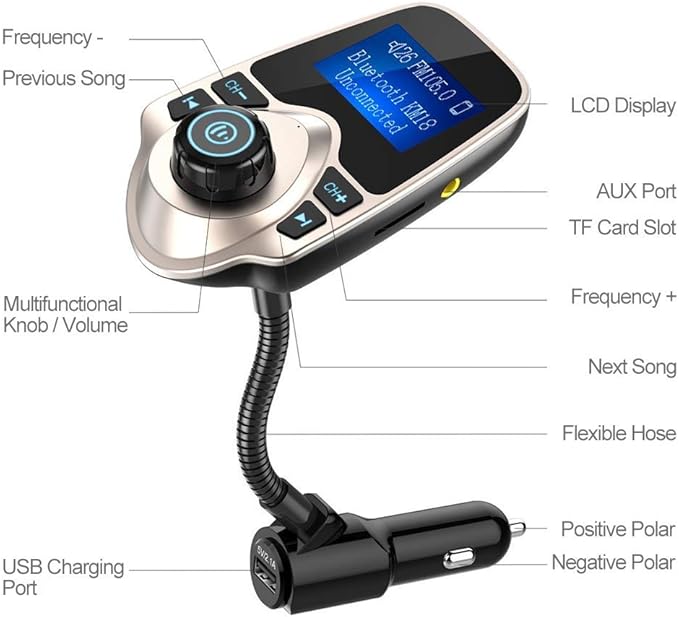 Nulaxy Bluetooth Car FM Transmitter Audio Adapter Receiver Wireless Handsfree - Image 4