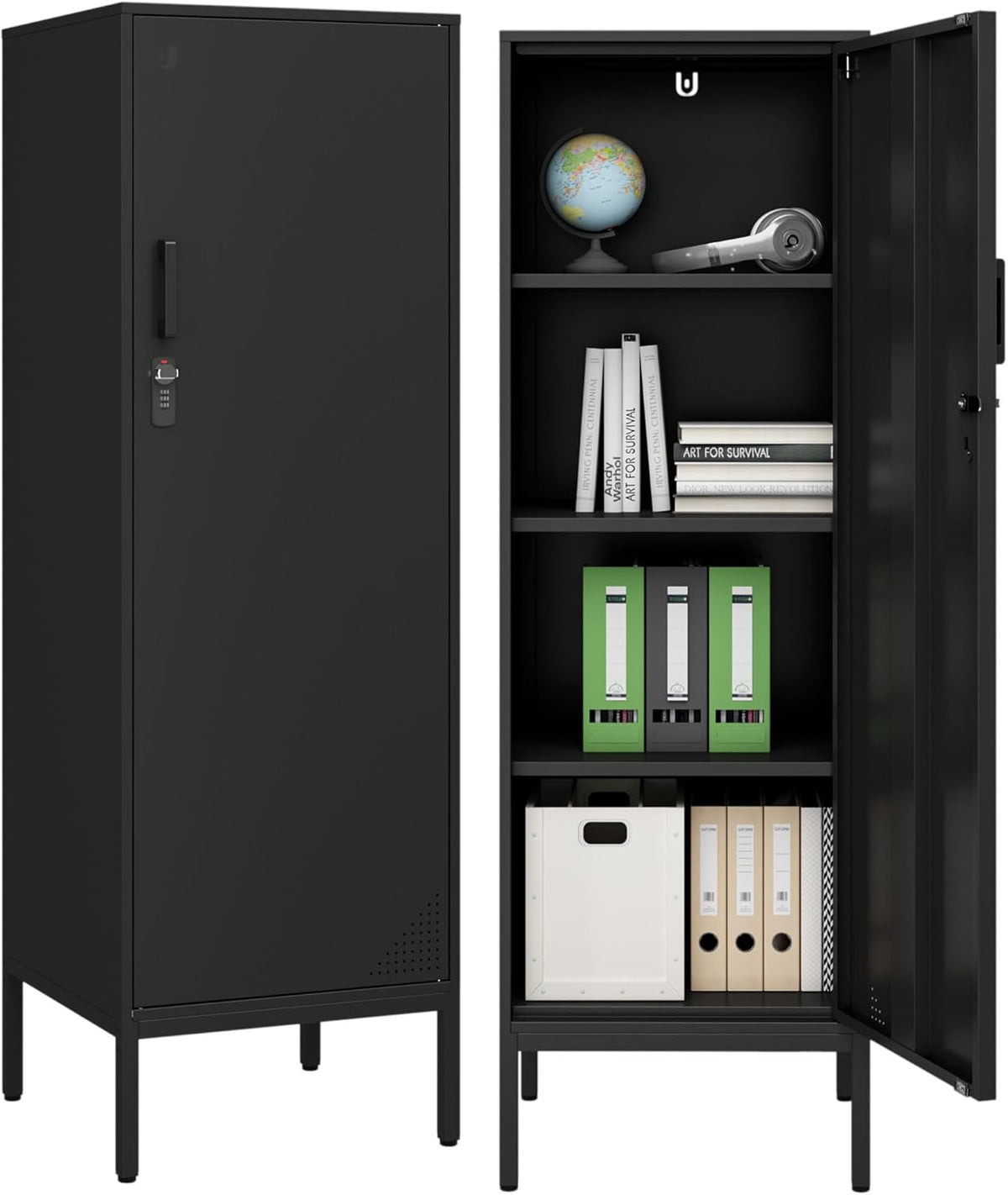 steehoom metal storage cabinet with lock, 4 tier shown in use