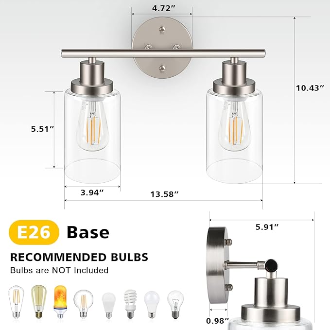 Unicozin 2 Light Vanity Lights, Brushed Nickel Wall Sconce Light - Image 2