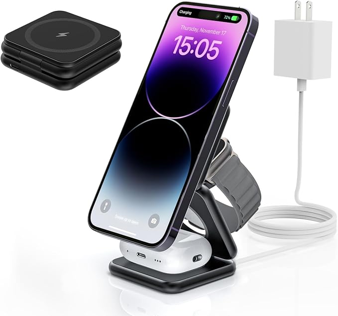 KU XIU X40 Foldable Magnetic Wireless Charger, 3-in-1 Charging Station by KUXIU