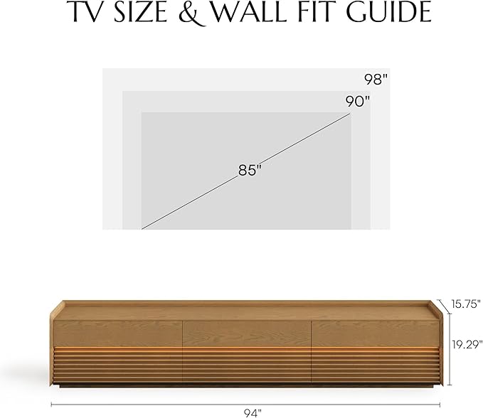 POVISON 95" Fully Assembled Mid Century Modern TV Stand - Image 6