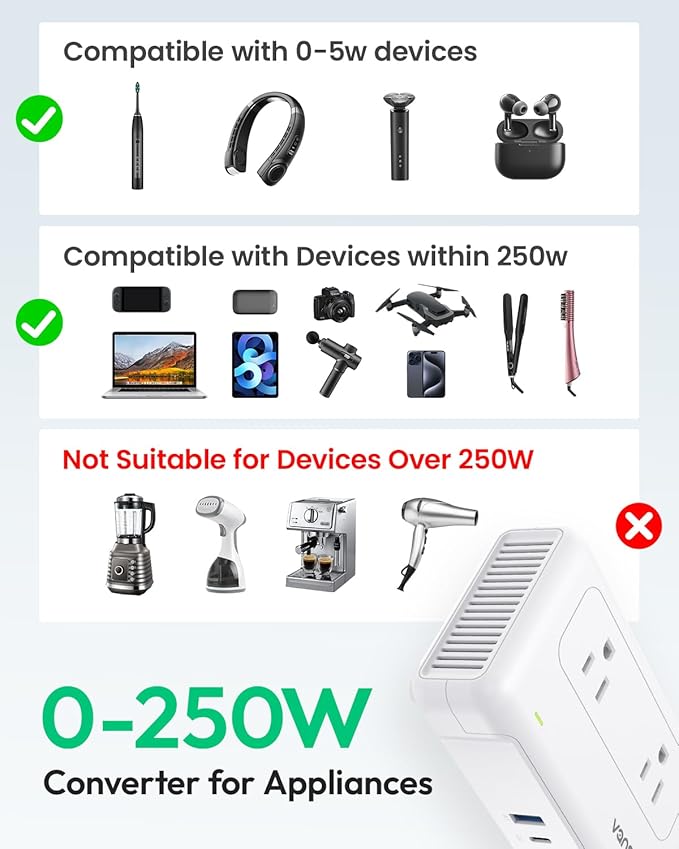 vansoet 220V to 110V Converter for European Travel, Voltage Converter US to - Image 3