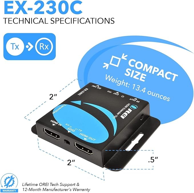 OREI 4K HDMI Over Ethernet CAT6/CAT7 Extender, Extender RJ45 4K@30Hz Upto 130 - Image 5