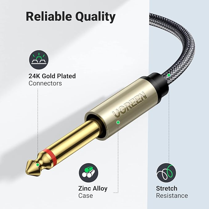 UGREEN 1/8 to 1/4 Stereo Cable 3.5mm TRS to Dual 6.35mm 1/4 TS Mono Y Splitter - Image 4