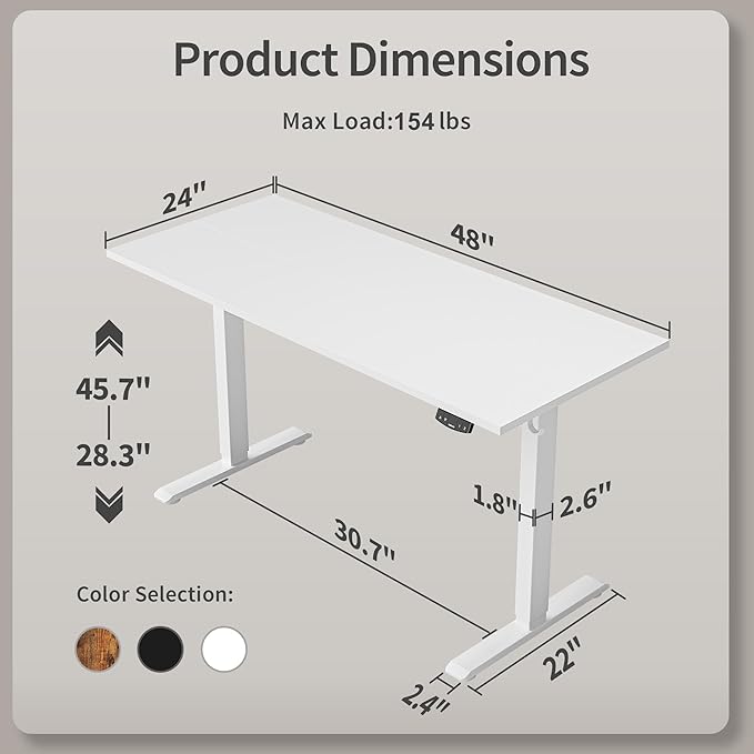 Agilestic Electric Standing Desk, 48 x 24 Inches Height Adjustable Desk - Image 3
