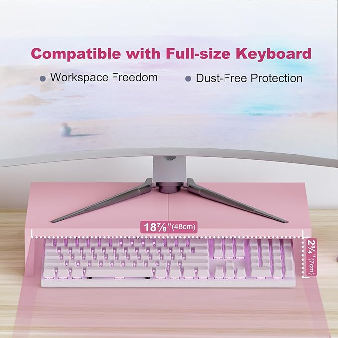 TEAMIX 2 Pack Pink Monitor Riser-20L inch, Cute Monitor Stand - Image 3
