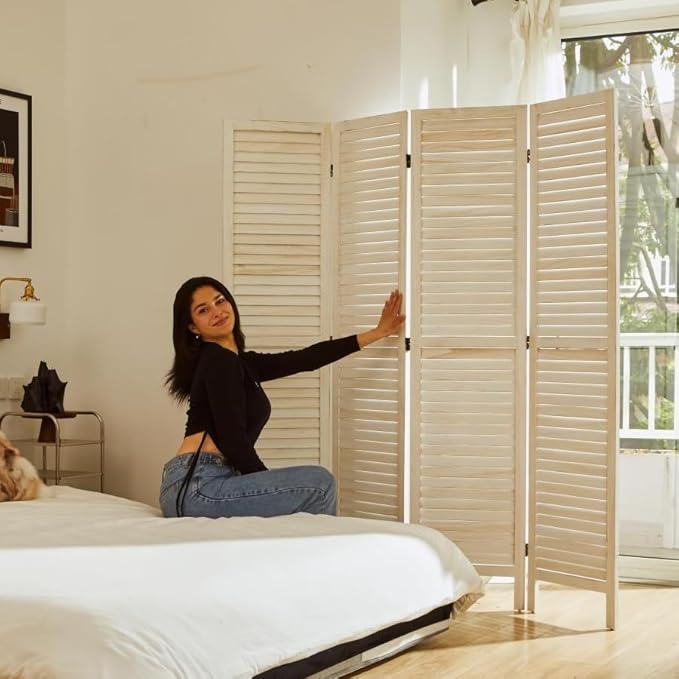 Room Dividers and Folding Privacy Screens, Wood Louvered Separators Divider Wall - Image 5