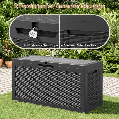 outdoor storage box waterproof, 70 gallon deck box, side view
