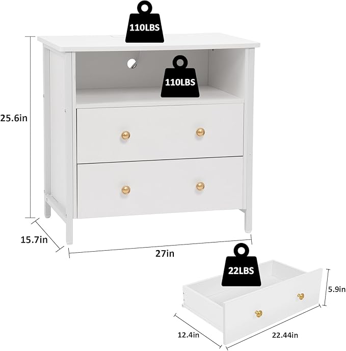 Tykacna 27 Inch Wide Night Stand, Large Wood Night Stand Set 2 - Image 3