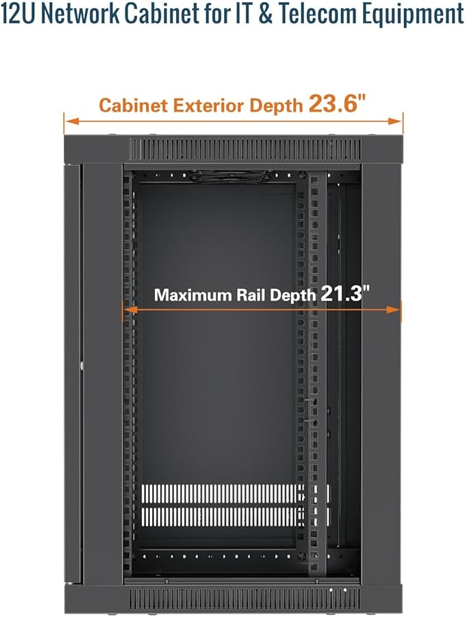 Tecmojo 12U Wall Mount Rack Cabinet, Heavy-Duty 176 Lbs High Load Capacity - Image 2