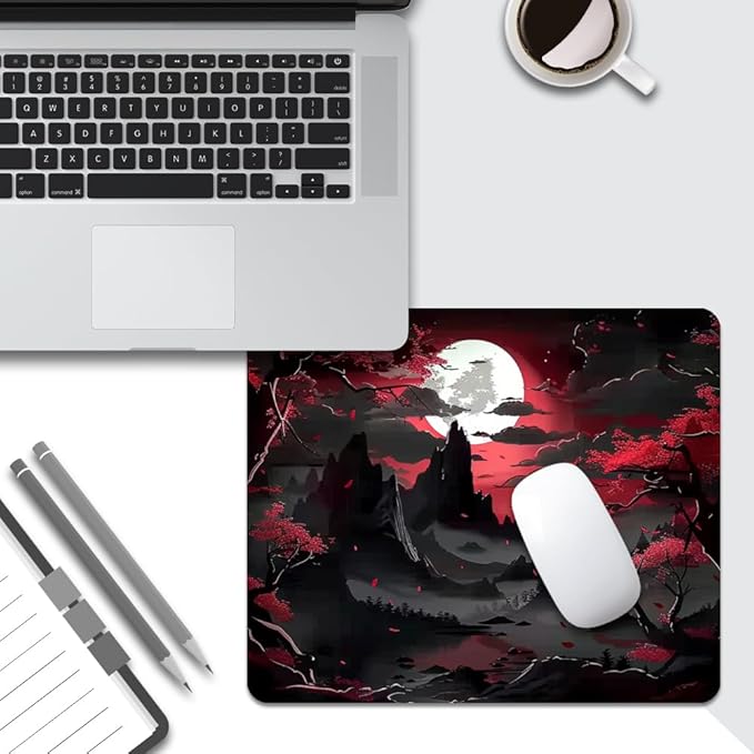 Red Trees, and Moon Square Mouse pad, Waterproof, Anti Slip Rubber Base - Image 5