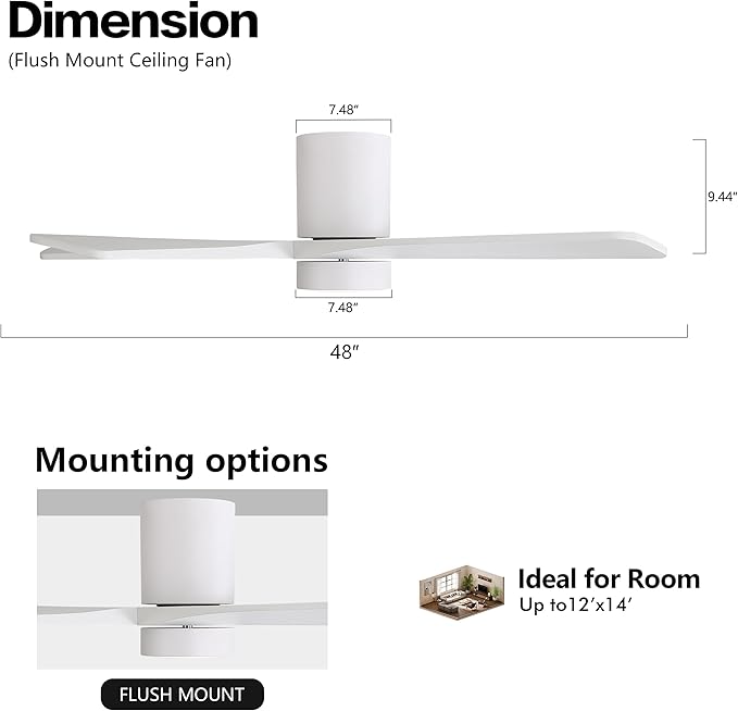 WINGBO 48 Inch Flush Mount DC Ceiling Fan - Image 4