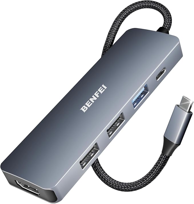 BENFEI USB C Hub 5-in-1 with 4K HDMI, 100W Power Delivery, 3 USB-A, Silicone by BENFEI