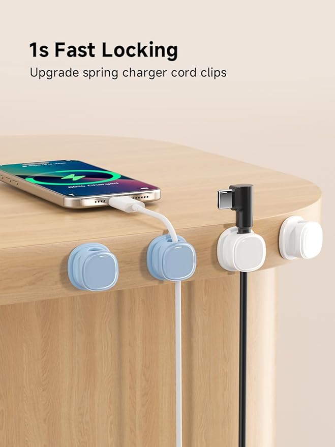 9 Pack Cord Organizer, Spring Cable Management, Adhesive Cute Cable Holder Clips - Image 4