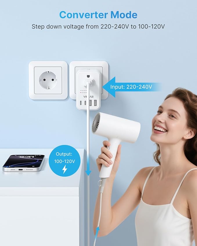 220V to 110V Voltage Converter US to Europe, VINTAR 2000W Detachable Power - Image 2