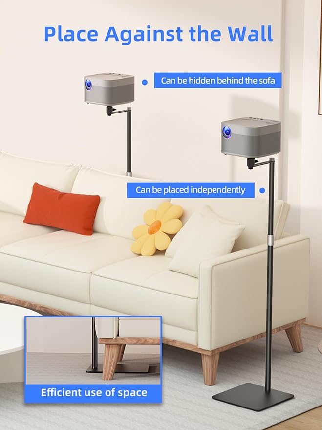 suptek Projector Stand Against Wall Hidden Stand, 360°Swivel, Height Adjustable - Image 5