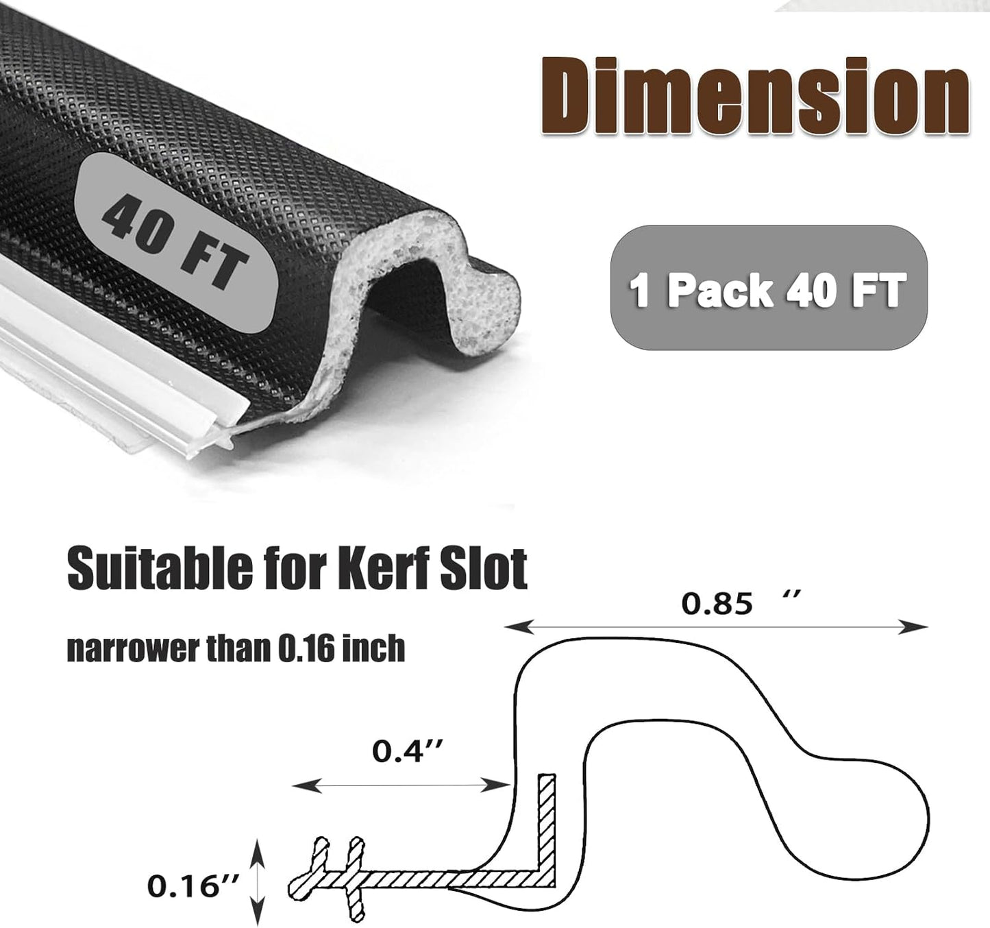 40 FT Door Frame Extra Thick Kerf Non-Adhesive Weather Stripping Seal Strip PU Foam, PE Cover, Groove Slot Installation for Large Gap, Sound, Dust, Water Insulation (40ft, Black, Extra Thick Flanged)