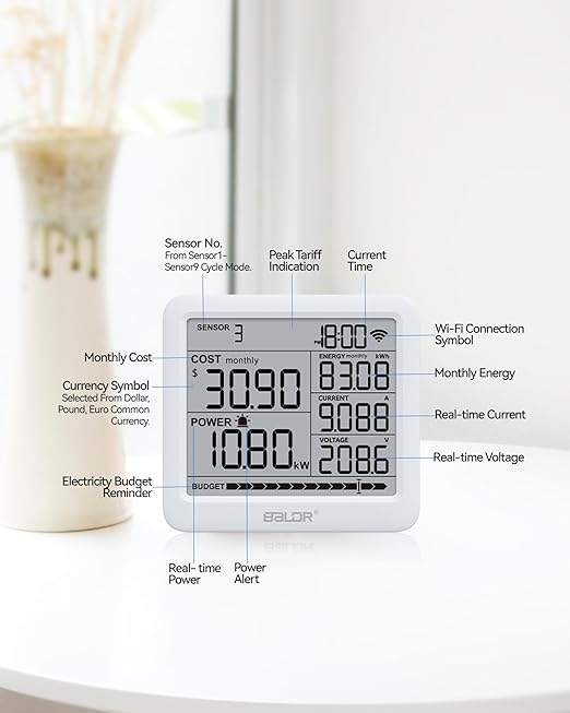 BALDR Wi-Fi Home Power Monitor Consumption Watt Meter w/Smart Socket - Image 5