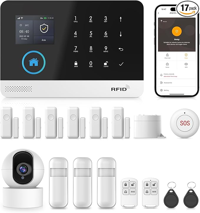 PGST Wireless Home Security System, 17-Piece Kit, Outdoor Camera, Phone APP by PGST