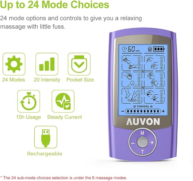 AUVON Rechargeable TENS Unit Muscle Stimulator, 24 Modes 4th Gen TENS Machine - Image 3