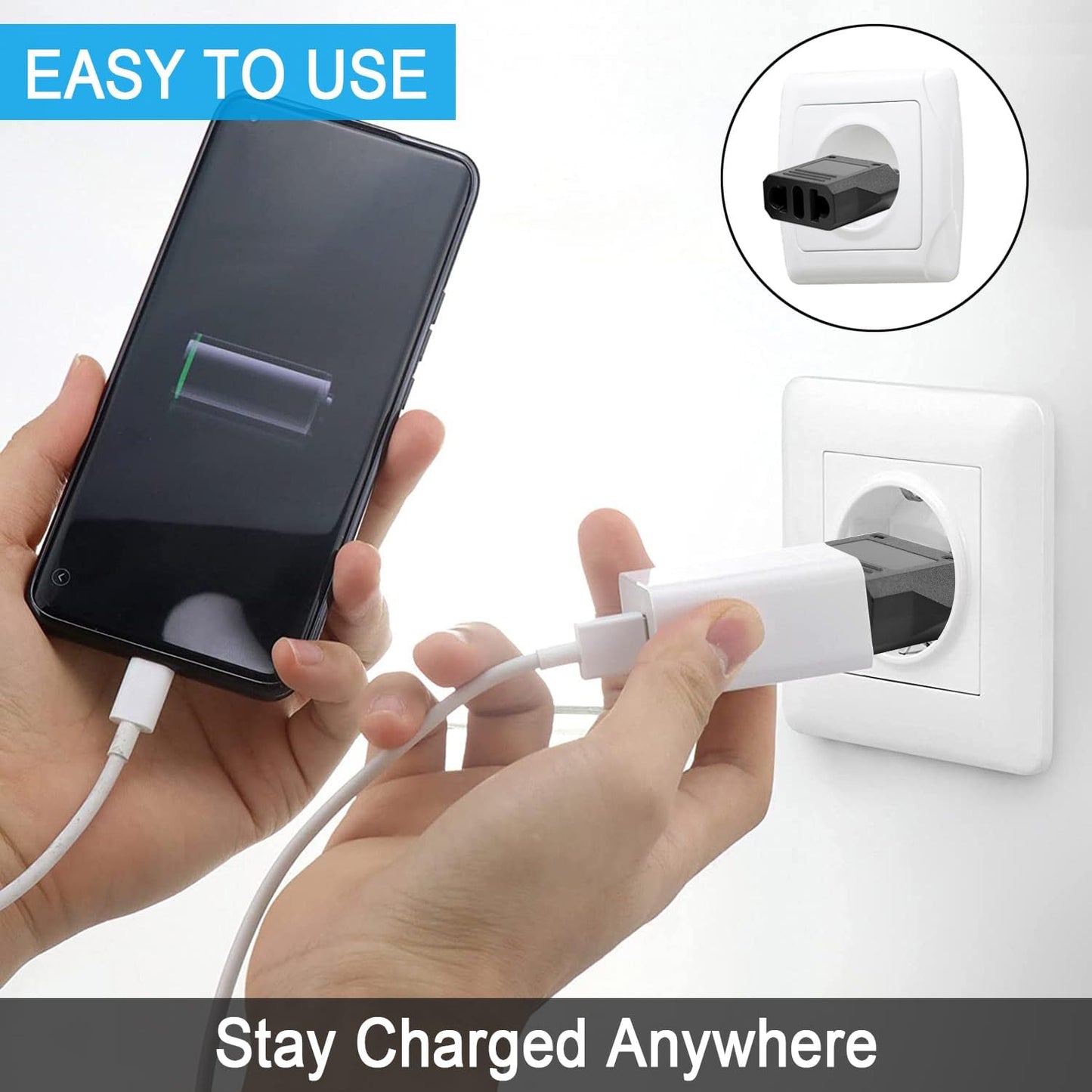 6 Pack US to European Travel Plug Adapter- Type C Travel Adapter Europe, European Outlet Wall Adapter Power Converter (Black)