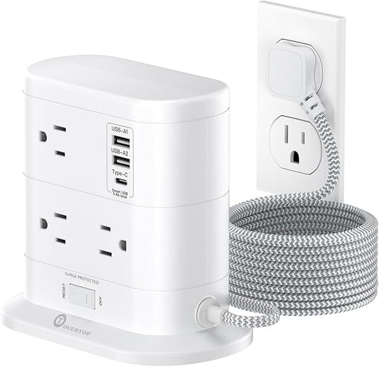 Overtop Tower Power Strip with Surge Protection, Nightlight Flat Plug Power by OVERTOP