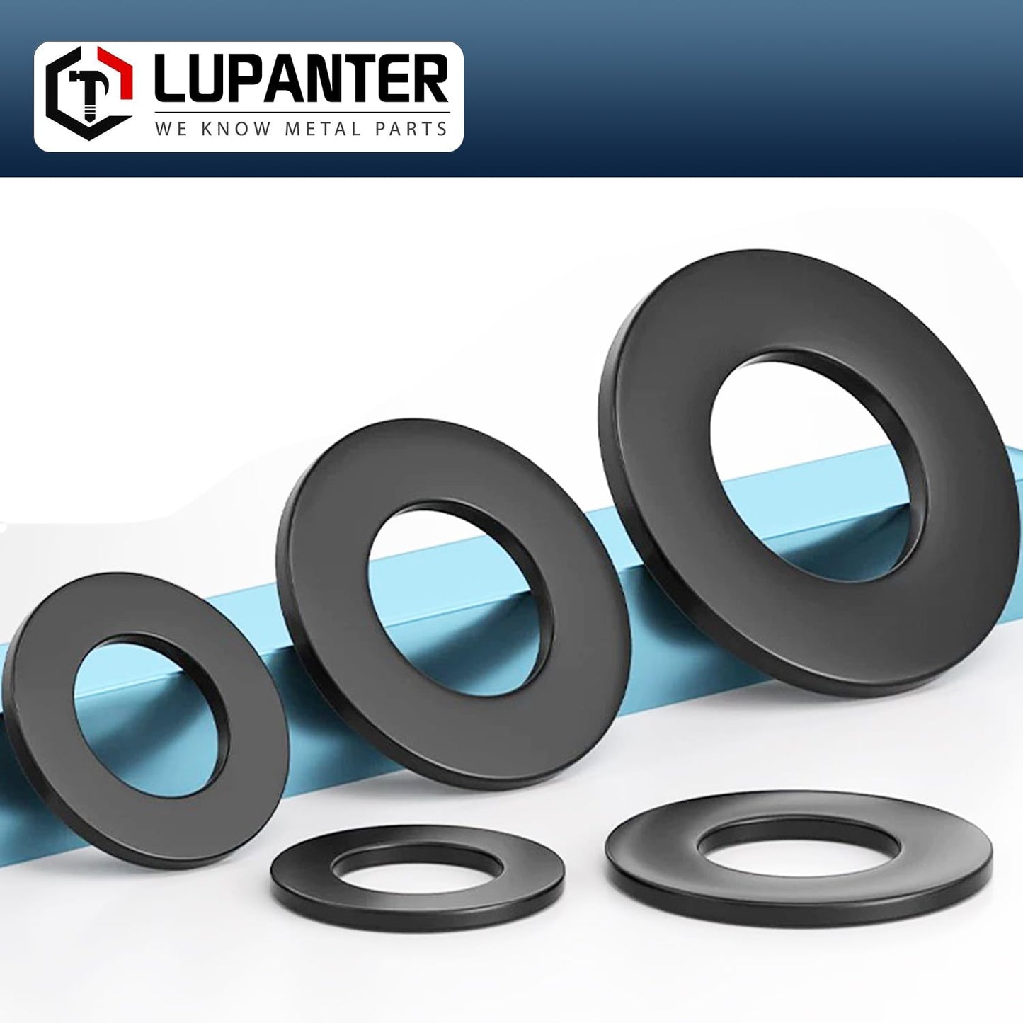 5/16" Black Flat Washers 50 Pack Made of 18-8 (304) Stainless Steel Metal Washers for Screws