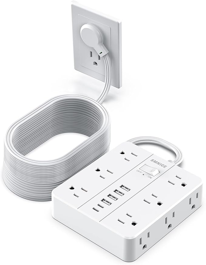 Power Strip Surge Protector 23ft Extension Cord, SMNICE Flat Plug by SMNICE