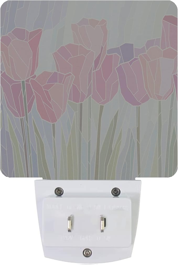Smoaffly Pink Tulip Flowers Night Light Plug-in LED Nightlights Auto Sensor - Image 3