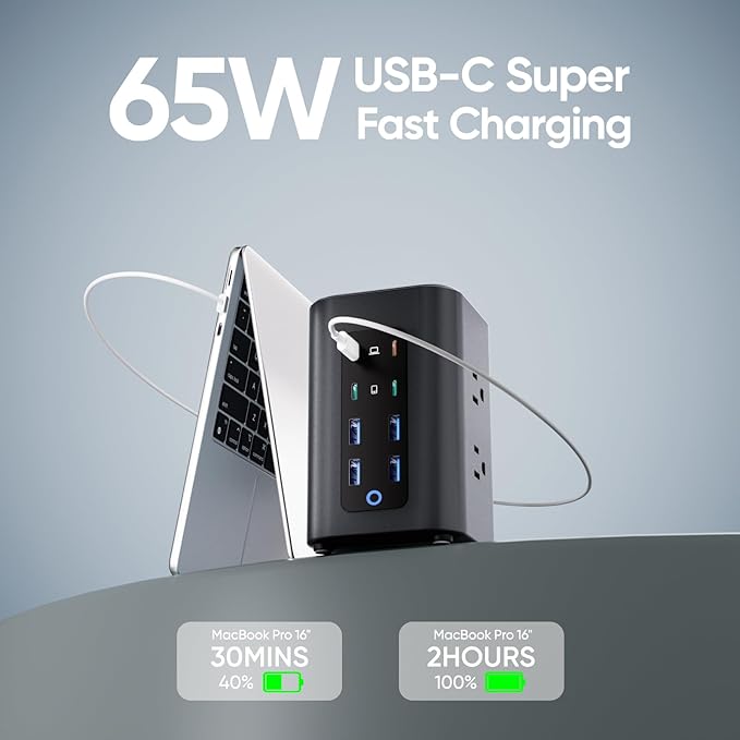 TenTrend Power Strip Tower, 14-in-1 USB-C Charging Station Tower - Image 4