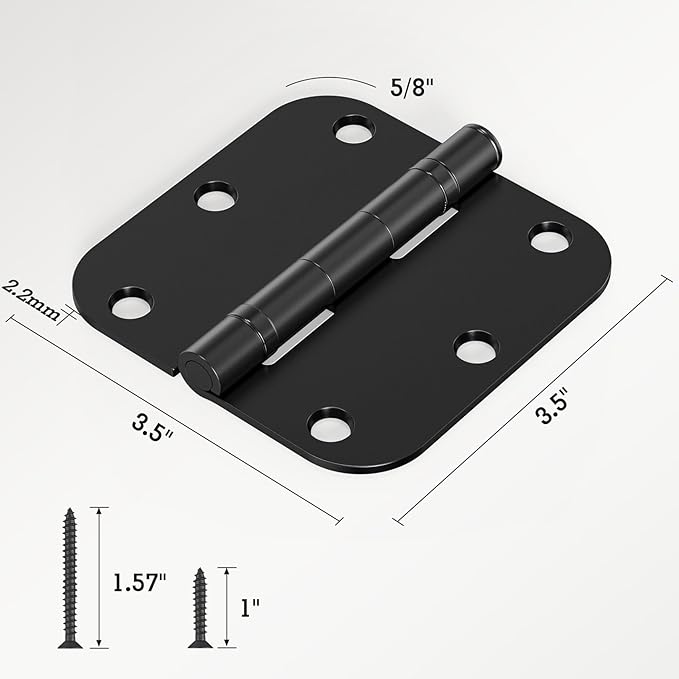 1 Pack Ball Bearing Door Hinges Matte Black 3.5 Inch 5/8" Radius Round Anti - Image 6
