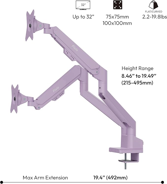 Pixio PS1D Wave Purple Dual Monitor Arm Stand Desk Mount - Image 4